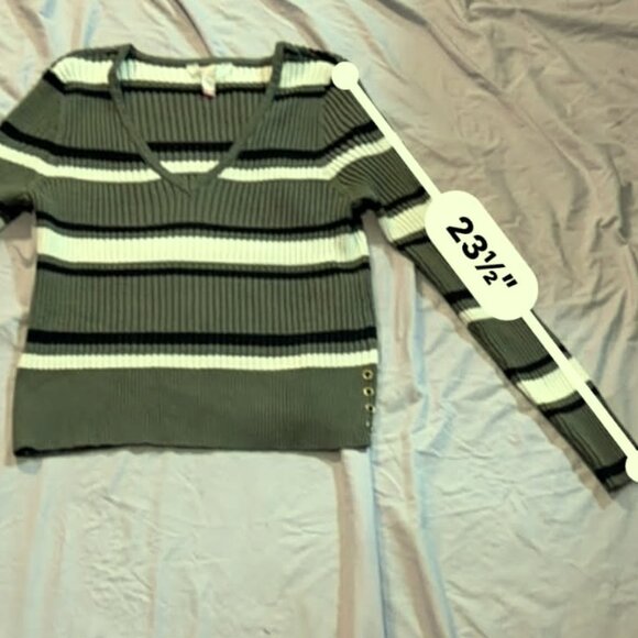 "No Boundaries" Green/Black/White Striped Vneck Long Sleeve Sweater SIZE XXXL 21 - Picture 7 of 10